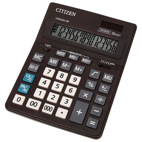 Калькулятор настольный CITIZEN BUSINESS LINE CDB1601BK (205x155 мм), 16 разрядов, двойное питание
