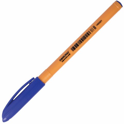 Ручка шариковая масляная ОФИСМАГ, СИНЯЯ, корпус оранжевый, узел 0,7 мм, линия письма 0,35 мм, 143221