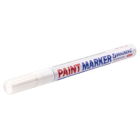 Маркер-краска лаковый (paint marker) 2 мм, БЕЛЫЙ, НИТРО-ОСНОВА, алюминиевый корпус, BRAUBERG PROFESSIONAL PLUS, 151438