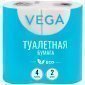 Бумага туалетная Vega 2-слойная, 4шт., эко, 15м, тиснение, белая